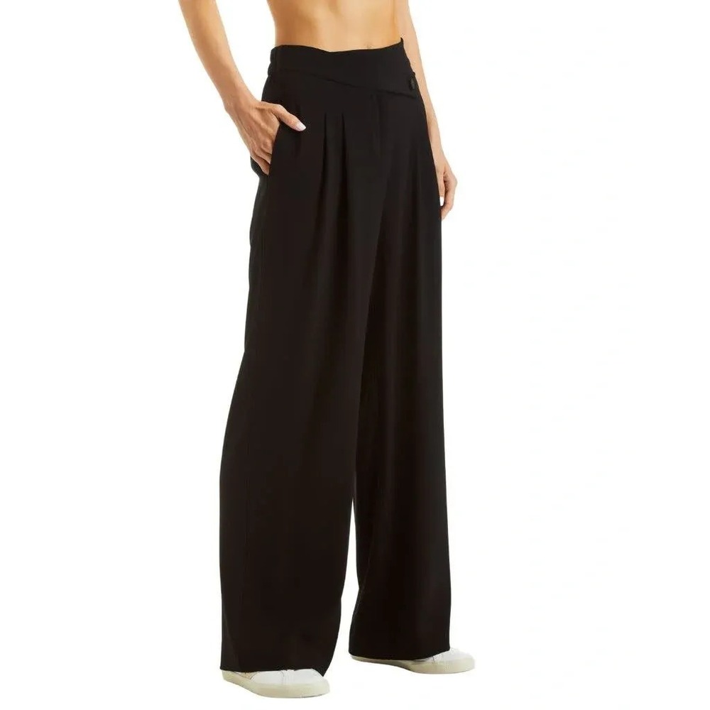 Drew Victoria Satin Crepe Pants Womens Large Black‎ Wide Leg Dressy Mid Rise